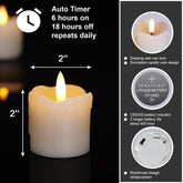 Flickering candle with timer and battery information on a black background